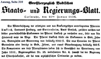 1836 zur Aufteilung Pfarrei Umkirch
