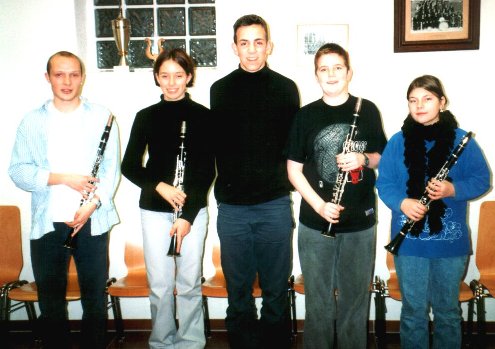 Unsere Klarinettisten: Armin, Lisa, Matthias, Mark, Daniela